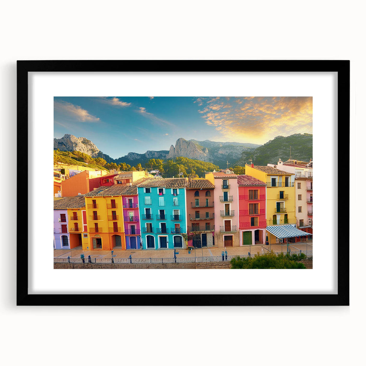 Extra large abstract art print on canvas featuring colorful, textured design of geometric shapes.