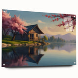 Large abstract wall art on acrylic glass featuring a blend of muted gray and blue tones.