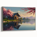 Framed canvas print of vintage landscape art paintings featuring colorful houses with black outlines.