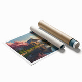 Extra large rolled print featuring a floral design in pastel shades, ideal for classy bathroom wall art.
