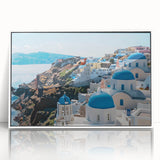 Art deco poster featuring streamlined geometric architecture in monochrome tones, acrylic framed.