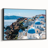 Framed canvas featuring a black and white vintage poster art of architectural houses, ideal for bedroom wall decor.