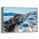 Framed canvas of vintage-style landscape art paintings featuring colorful houses with a dominant black background.