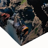 Black and white landscape art painting on stretched canvas featuring a detailed architectural house design.