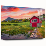 Large abstract wall art on acrylic glass depicting a multicolored geometric pattern, ideal for bedroom or dining room decor.