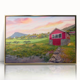 Mid-century modernist architecture in gold and white tones, framed acrylic, ideal for modern art wall decor.