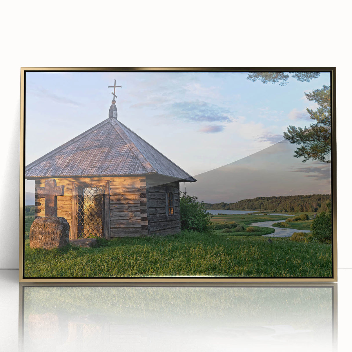 Mid-century modernist architecture in muted earth tones on a framed acrylic print, suitable for modern art wall decor.