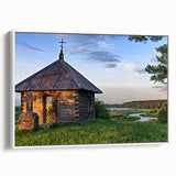 Vintage poster art featuring colorful, stylized houses on extra large framed canvas, ideal for living room decor.