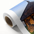 Art deco poster of stylized houses in muted pastels on rolled canvas, ideal for nursery wall art.