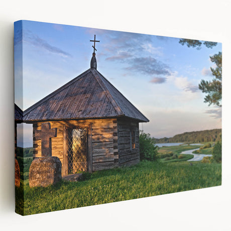 Modern architecture houses design on large stretched canvas, featuring neutral and gray tones.