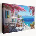 Large stretched canvas depicting a row of colorful, abstract houses, suited for kitchen wall art.