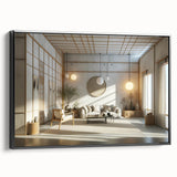 Black and white framed canvas featuring a vintage landscape painting, ideal for bedroom wall art.
