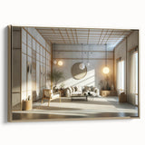 Framed canvas wall art featuring a vintage black and gold landscape painting, suitable for bedroom decor.