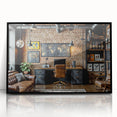 Large abstract wall art featuring mid-century modernist designs in neutral tones on framed acrylic.