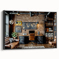 Black and white vintage poster art of a landscape on framed canvas, ideal for bedroom wall decor.