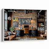 Extra large vintage poster art of colorful abstract design on a framed canvas, ideal for living room decor.