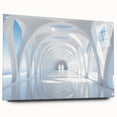 Large abstract wall art in muted gray and blue tones on acrylic glass, suitable for bedroom or dining room decor.