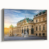 Framed canvas of a vintage landscape painting featuring colorful architecture.