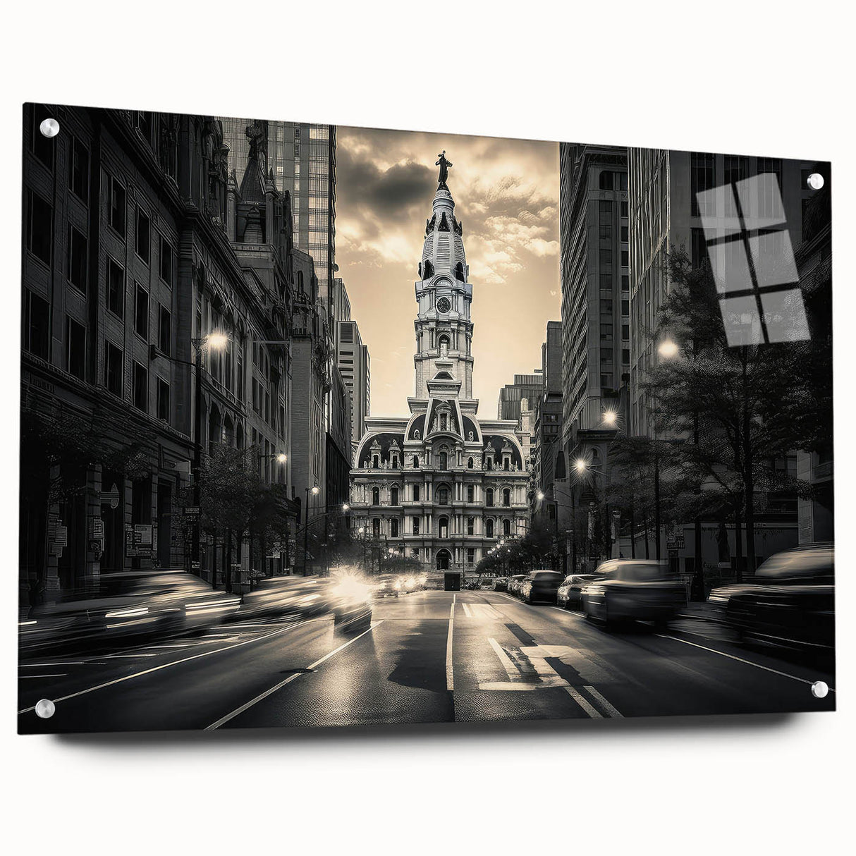 Large abstract wall art on acrylic glass featuring a blend of vibrant colors, suitable for bedroom or dining room decor.