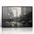 Large abstract wall art featuring geometric shapes in muted earth tones on acrylic, framed in black.