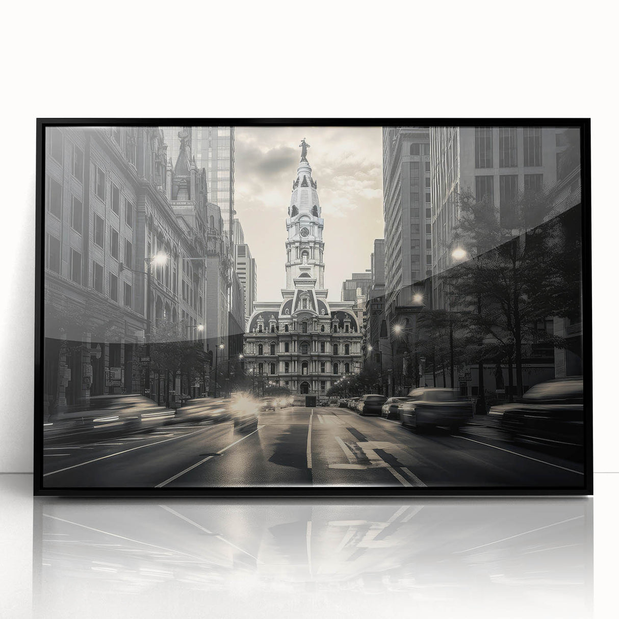 Large abstract wall art featuring geometric shapes in muted earth tones on acrylic, framed in black.