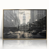 Large acrylic print of a mid-century modernist architecture museum design in muted gold tones.