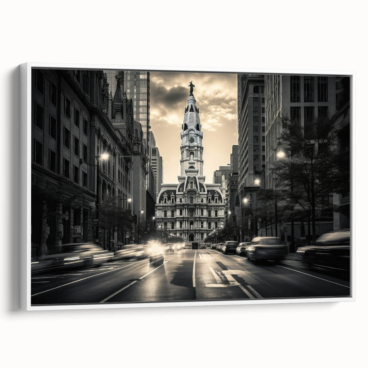 Vintage poster art of colorful architecture and museums on a framed canvas, ideal for living room decor.