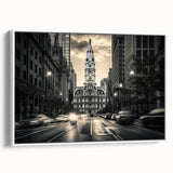 Vintage poster art of colorful architecture and museums on a framed canvas, ideal for living room decor.