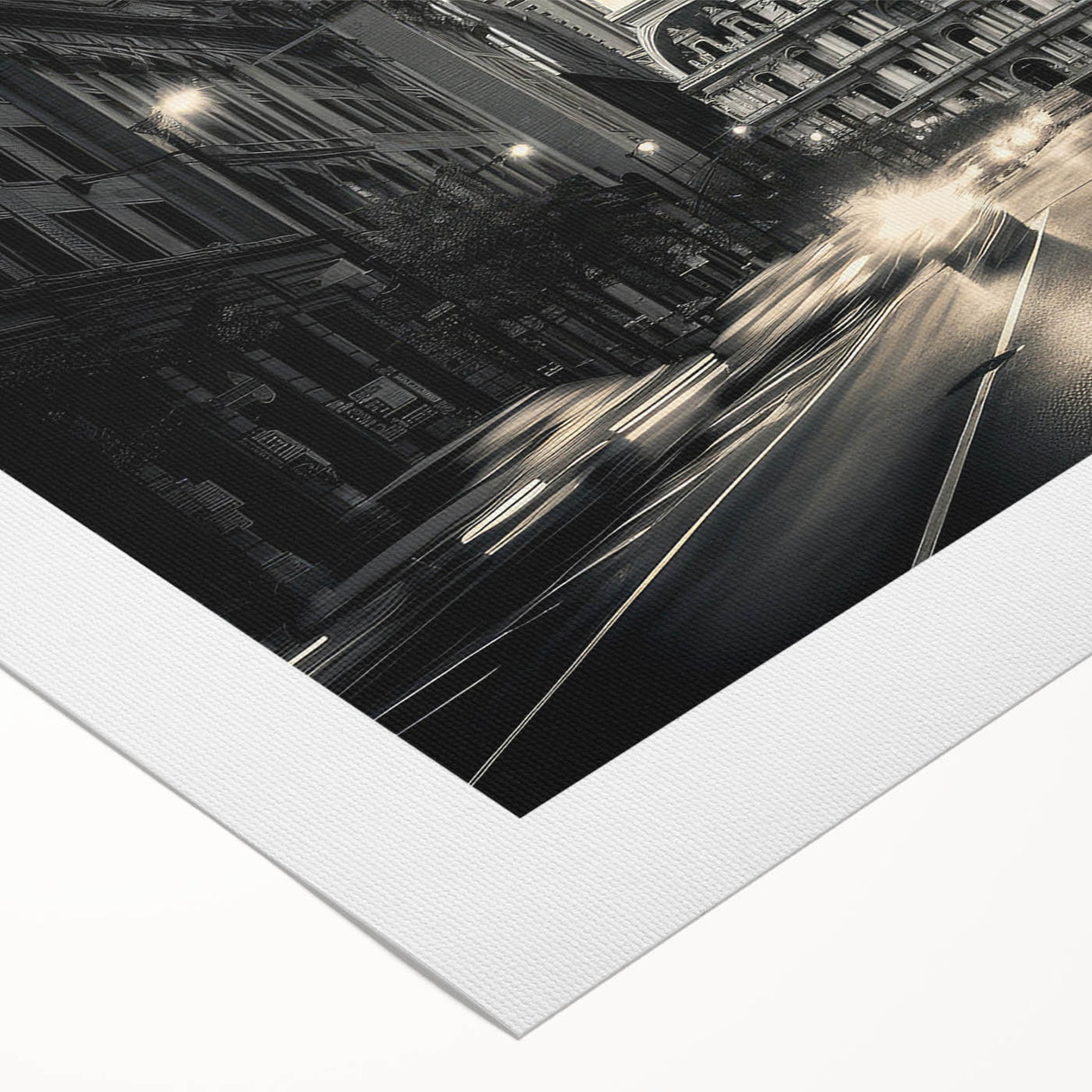 Art deco poster featuring geometric shapes and metallic colors on a rolled canvas.