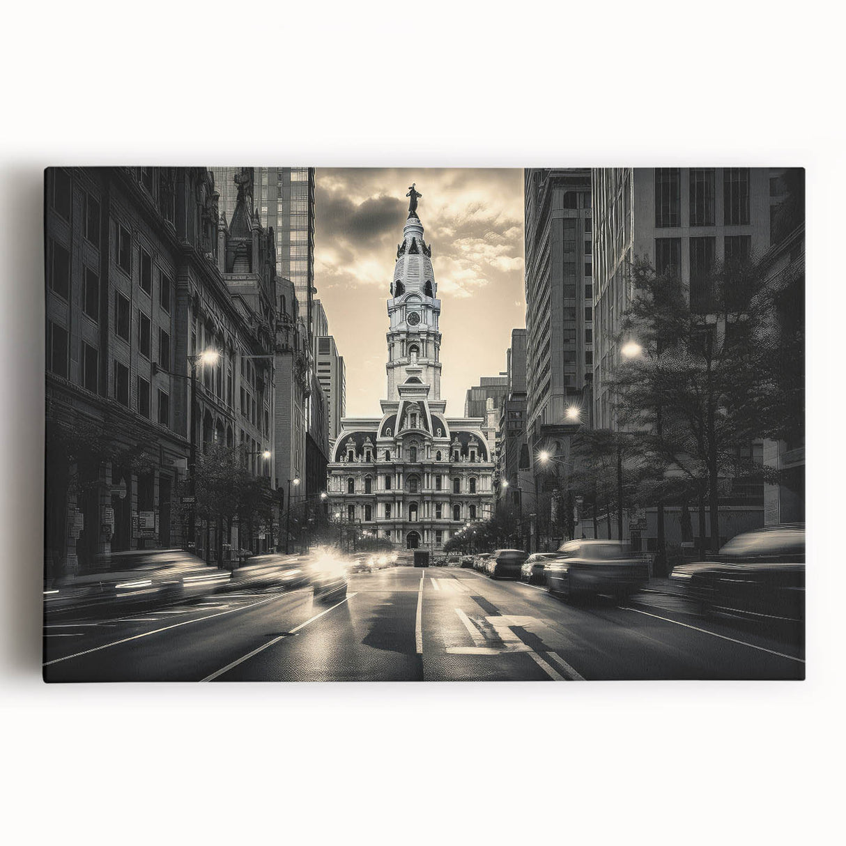 Black and white photo of an architectural museum on stretched canvas, suitable for kitchen wall art.