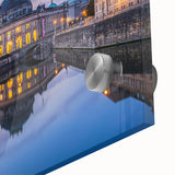 Large abstract wall art on acrylic glass featuring mid-century modernist design in muted earth tones.