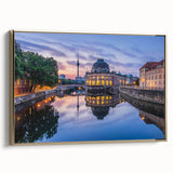 Framed canvas depicting vintage landscape painting with muted earth tones, ideal for bedroom wall art.