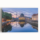 Large black and white stretched canvas featuring a detailed architectural design, ideal for kitchen art.