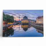 Black and white photo of classical architecture on stretched canvas, ideal for kitchen wall art or bedroom ambiance.