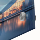 Large abstract wall art in mid-century modernist style, featuring bold geometric shapes in vibrant hues.