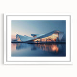 Abstract art print in muted gray and blue tones on a white framed canvas, suitable for bedroom or dining room decor.