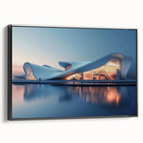 Black and white framed canvas featuring vintage poster art of landscape architecture, ideal for bedroom decor.