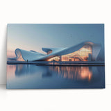 Black and white photograph on stretched canvas featuring an architectural museum design.