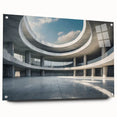 Large abstract wall art on acrylic glass featuring swirls of blue and gray, ideal for bedroom or dining room decor.