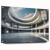 Large abstract wall art on acrylic glass featuring swirls of blue and gray, ideal for bedroom or dining room decor.