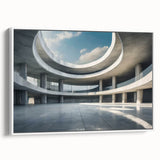 Extra large framed canvas featuring a vintage poster art of colorful, abstract architecture, ideal for living room decor.