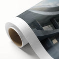 Art Deco poster of a streamlined cityscape in monochrome shades, printed on rolled canvas, ideal for nursery wall art.