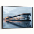 Black and white framed canvas featuring a vintage poster-style landscape painting, suitable for bedroom decor.