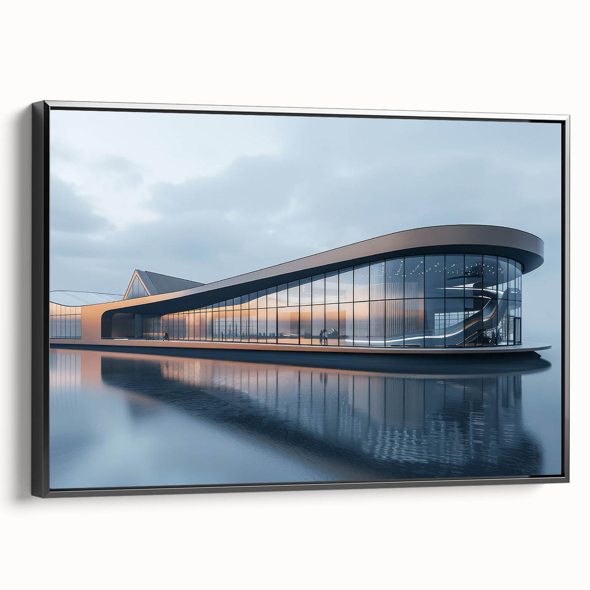 Black and white framed canvas featuring a vintage poster-style landscape painting, suitable for bedroom decor.