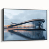 Black and white framed canvas featuring a vintage poster-style landscape painting, suitable for bedroom decor.