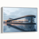 Extra large vintage poster art of architectural museums on framed canvas, featuring colorful art on a black background.