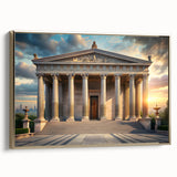 Black and white vintage poster art of an architectural landscape on framed canvas, suitable for bedroom wall decor.