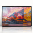 Large abstract wall art featuring geometric shapes in muted earth tones, framed in black acrylic.