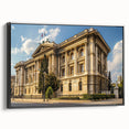 Black and white framed canvas featuring a vintage landscape painting, ideal for bedroom wall decor.