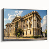 Black and white framed canvas featuring a vintage landscape painting, ideal for bedroom wall decor.